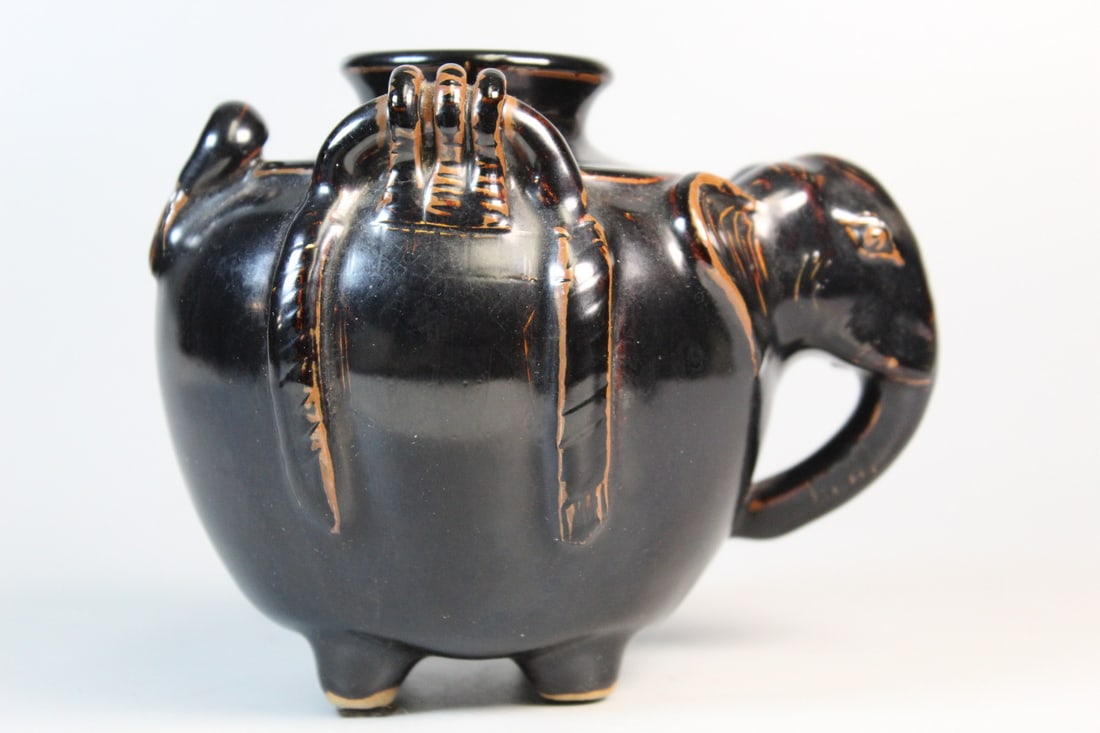 Asian Black Glazed Elephant Porcelain Pot (1 of 7)