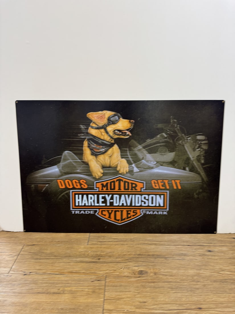 Harley Davidson motorcycle "Dogs Get It" steel sign: Harley Davidson motorcycle "Dogs Get It" steel sign . 24" x 36"