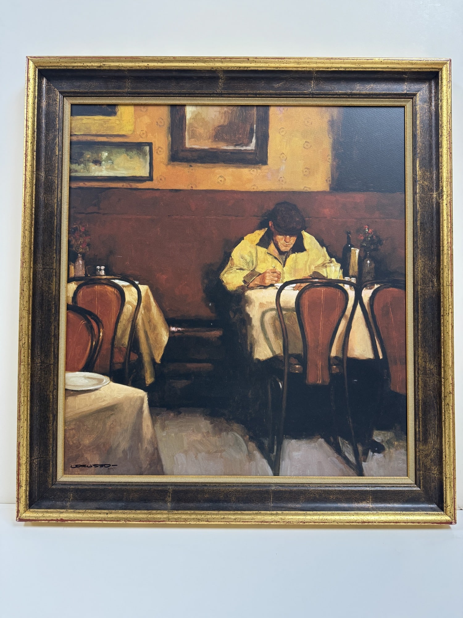 Joseph Lorusso "Dining Alone" signed limited edition serigraph on board: Joseph Lorusso "Dining Alone" signed limited edition serigraph on board. Framed size 25.5" x 27.625"