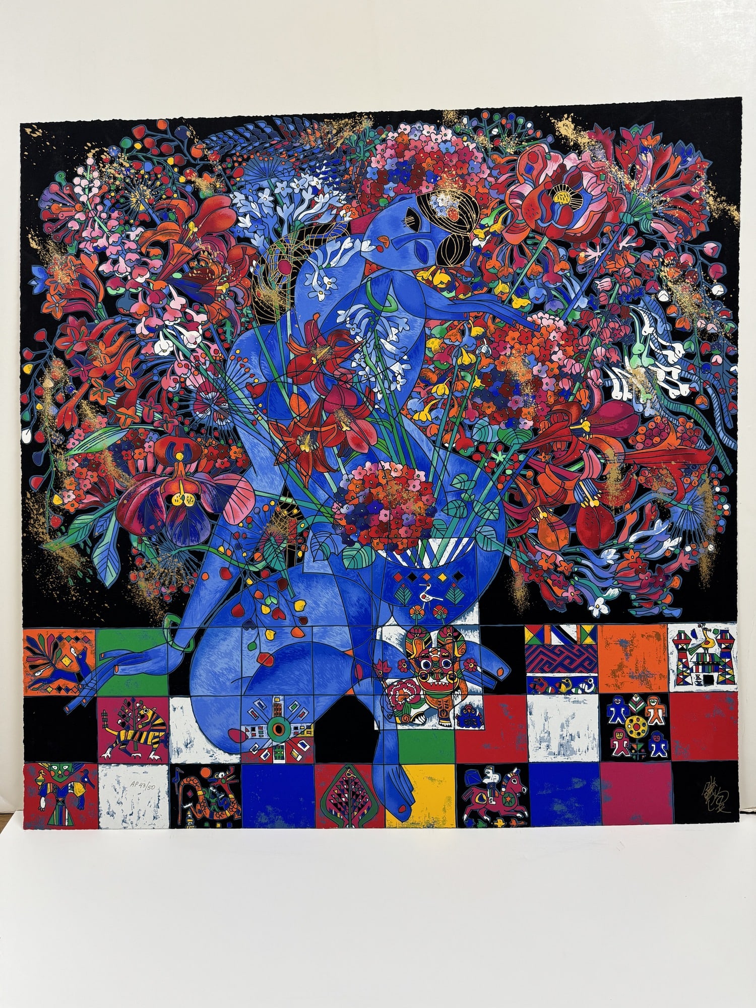 Tiefeng Jiang "Large Bouquet" signed limited edition serigraph print: Tiefeng Jiang "Large Bouquet" signed limited edition serigraph print. Unframed size 40" x 40"