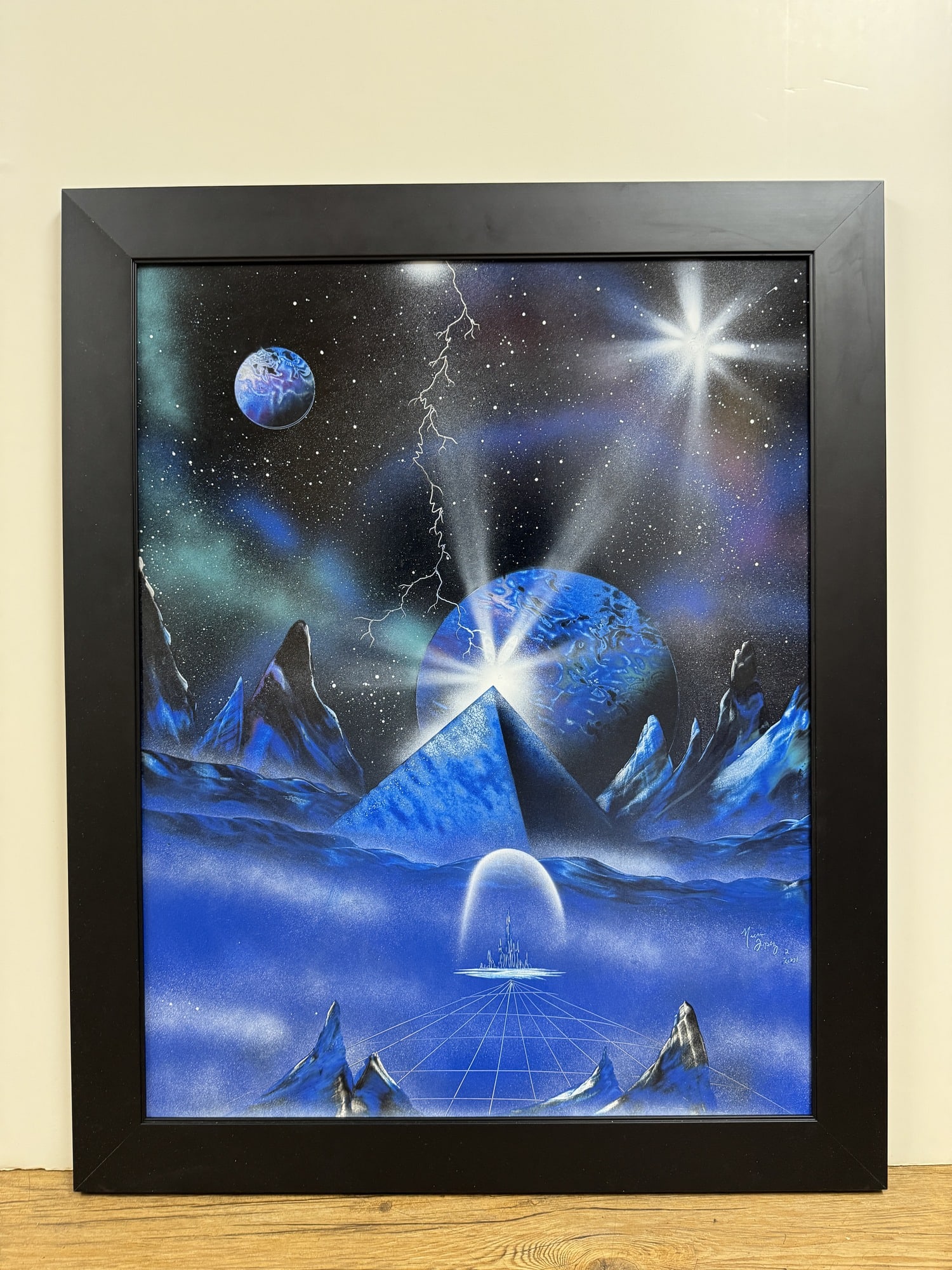 Spray Paint Art of "Space" by Michael Lopez: Spray Paint Art of "Space" by Michael Lopez . Framed size 126" x 34"