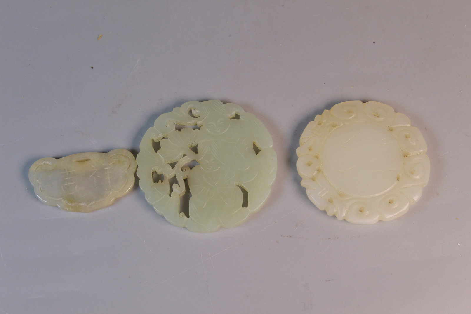 Three Chinese Carved Jade Pendants (1 of 9)