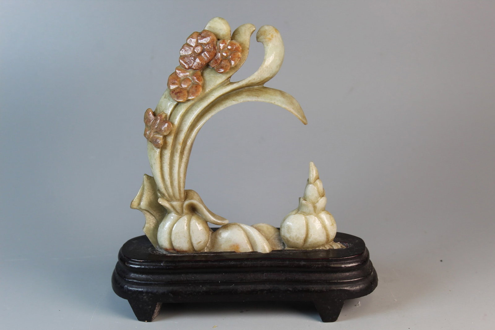 Chinese Carved Stone Flower on Wood Stand (1 of 5)
