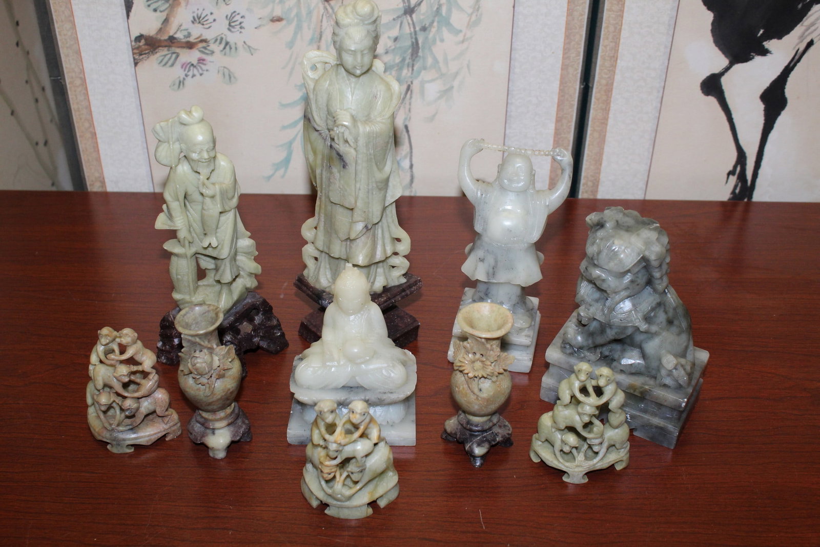 Group of Chinese Soapstone Carvings: Group of Chinese Soapstone Carvings. Tallest H 10".