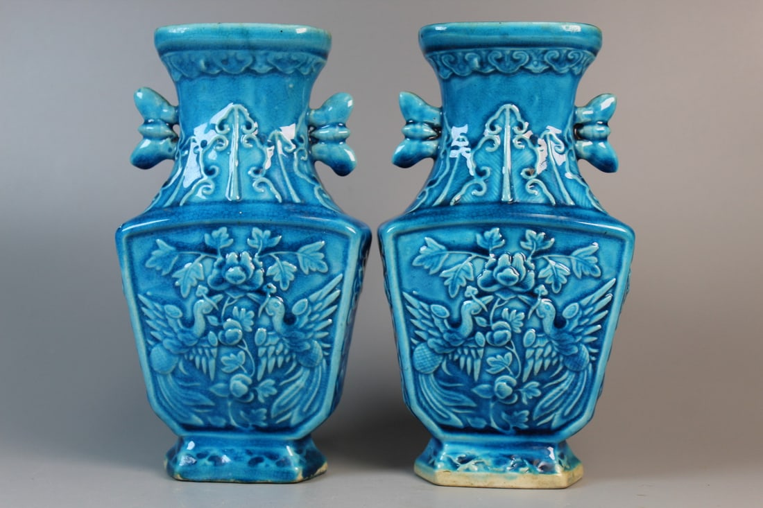 Pair Chinese Turquoise Glazed Porcelain Vases (1 of 9)