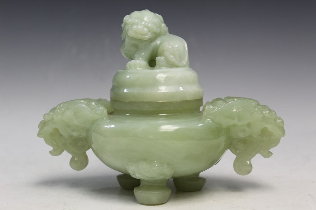 Chinese Carved Stone Incense Burner: Chinese Carved Stone Incense Burner. L 7".