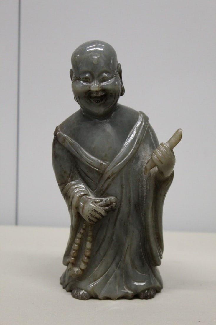 Chinese Carved Celadon Jade Figure of a Lohan (1 of 7)