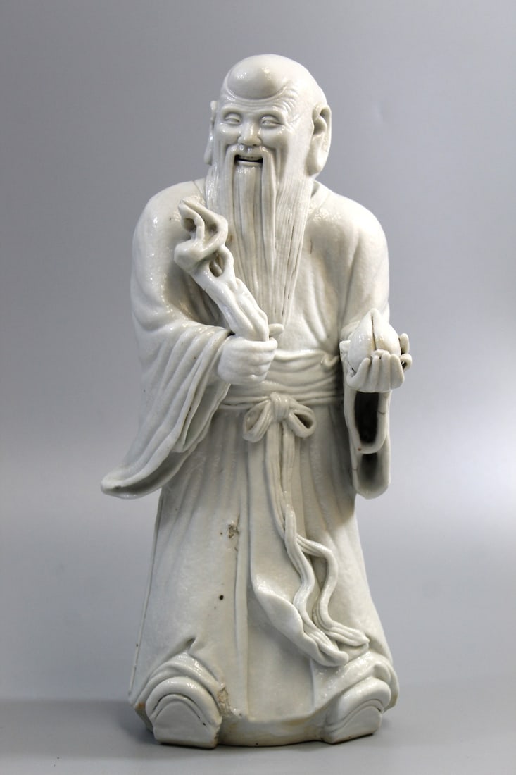 Chinese White Glazed Porcelain Shoulao Statue (1 of 9)