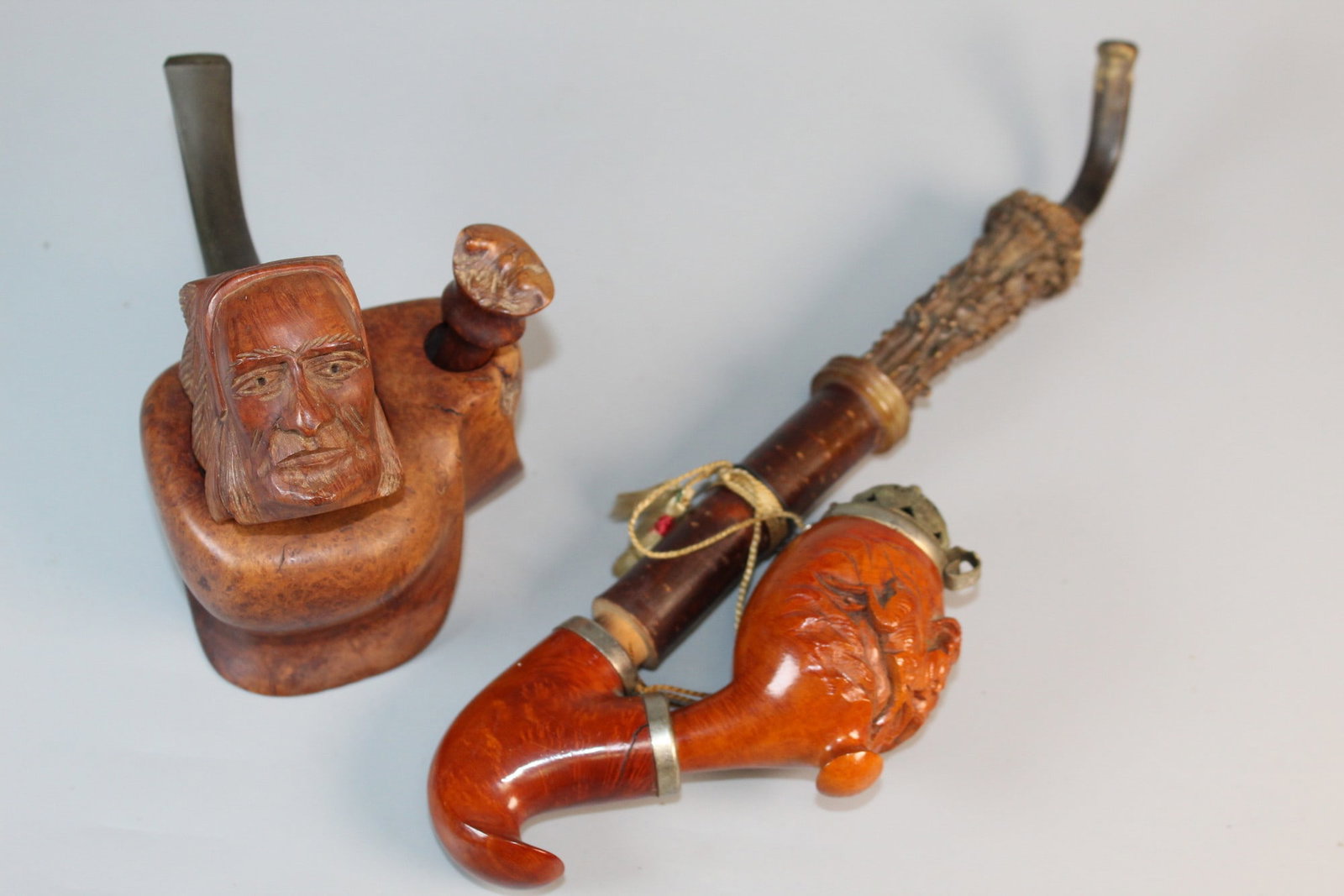 French Saint Claude Hand Carved Head Tobacco Pipe and BRUYERE LUXUS Pipe. (1 of 9)