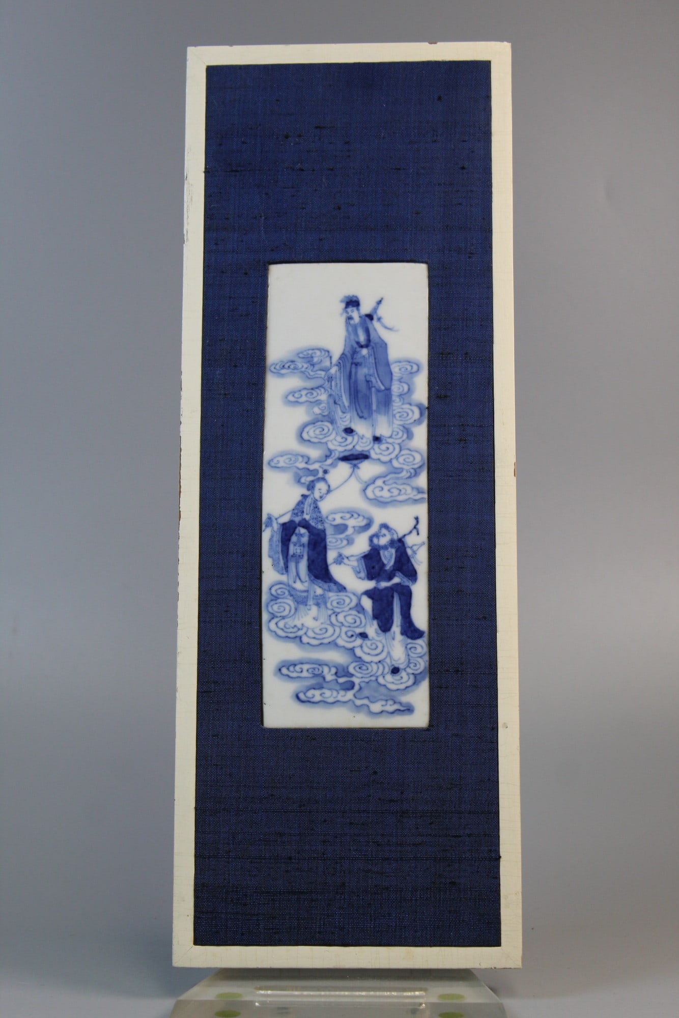 Chinese Blue and White Porcelain Plaque: Chinese Blue and White Porcelain Plaque. Frame 14x5x0.75".