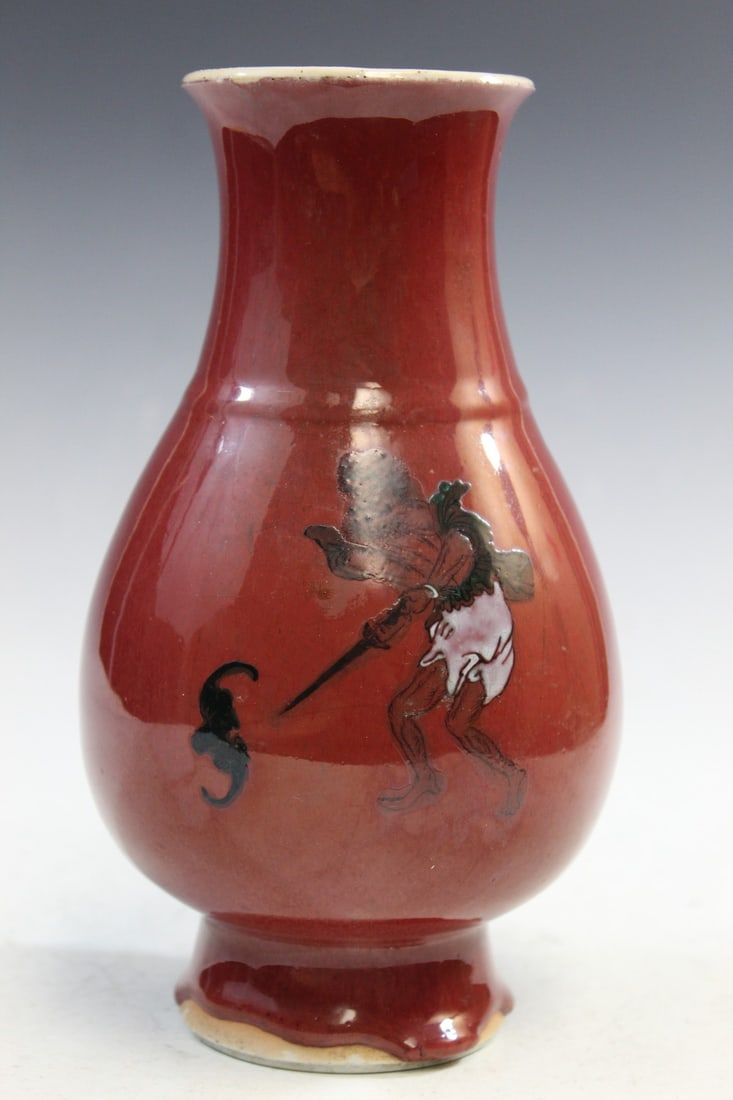 Chinese Langyao Red Glazed Porcelain Vase with Enameled Zhongkui Decoration (1 of 9)