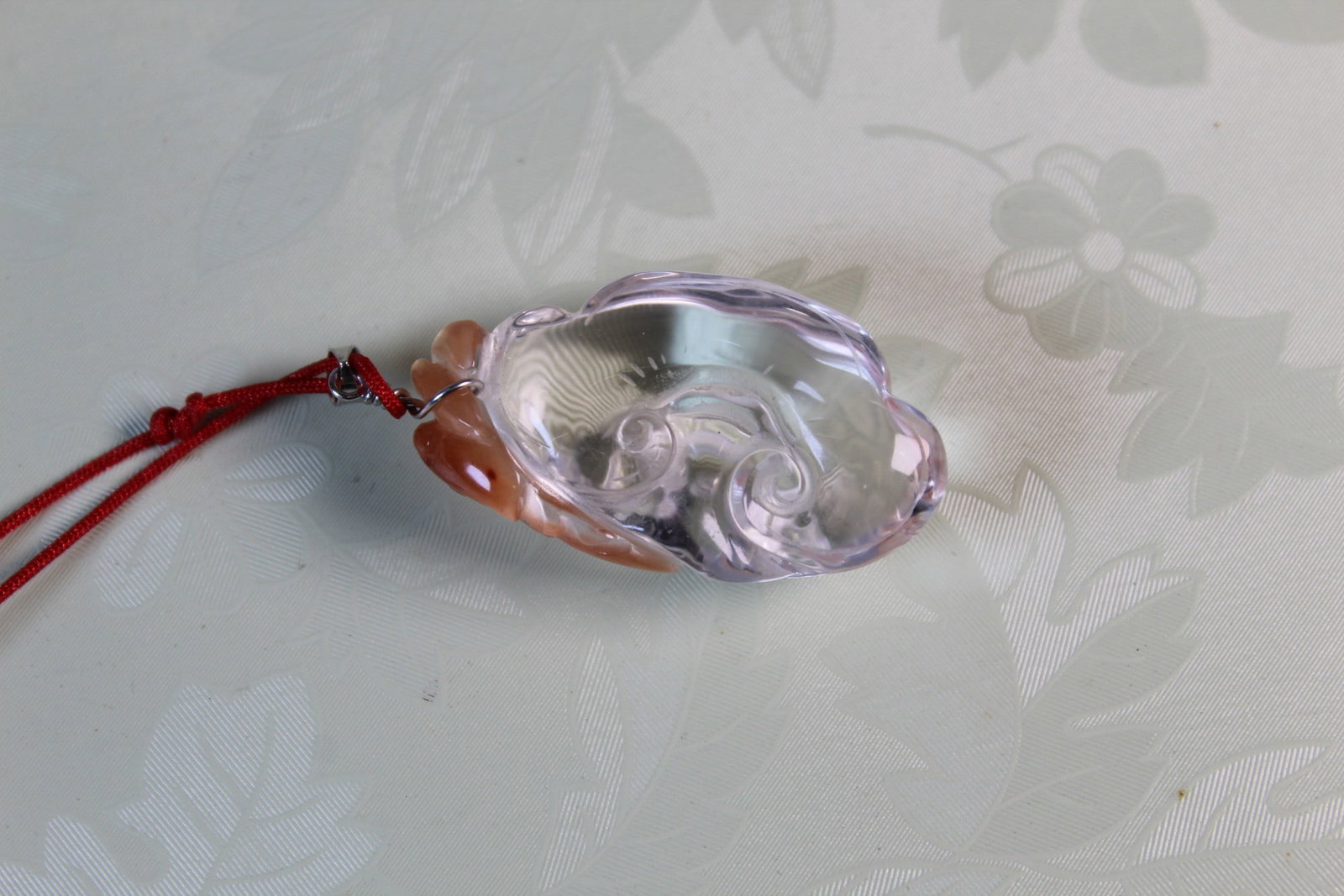 Chinese Carved Crystal Pendant of a Lingzhi and a Bat (1 of 4)