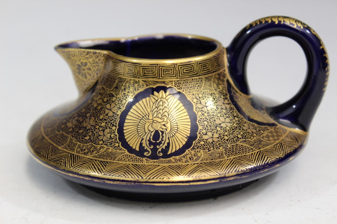 Japanese Kinkozan Gold Gilt Cobalt Blue Glaze Porcelain Creamer (1 of 5)