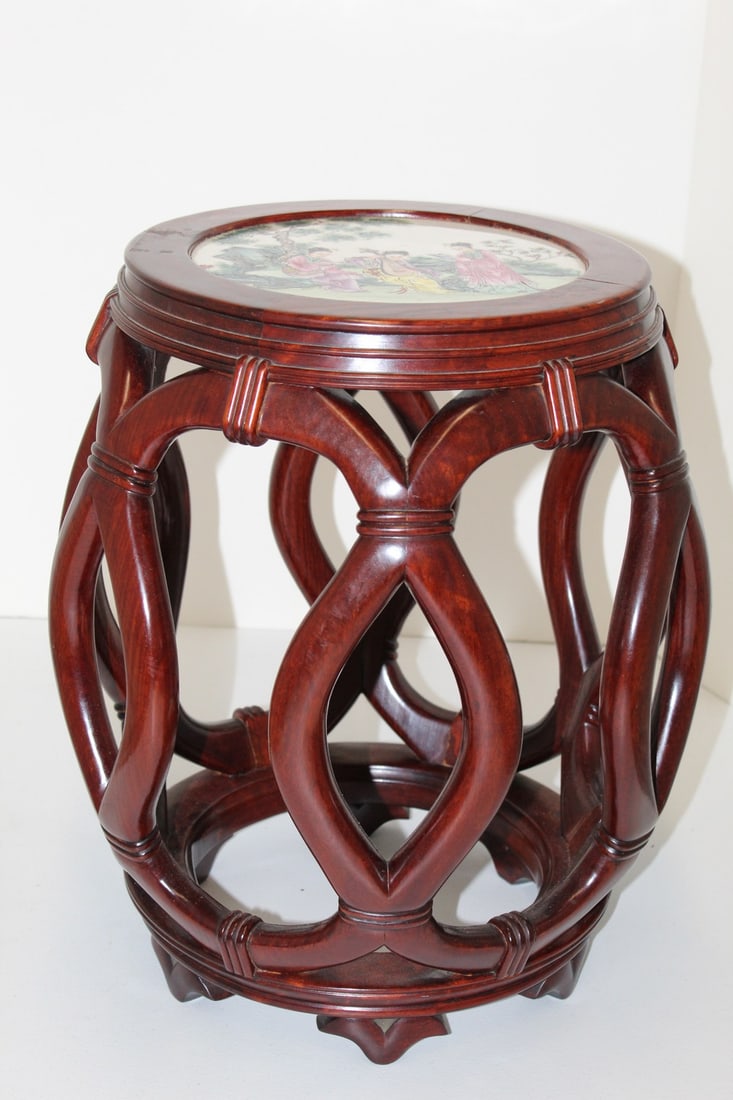 Chinese Rosewood Stool with Porcelain Plaque top. (1 of 9)