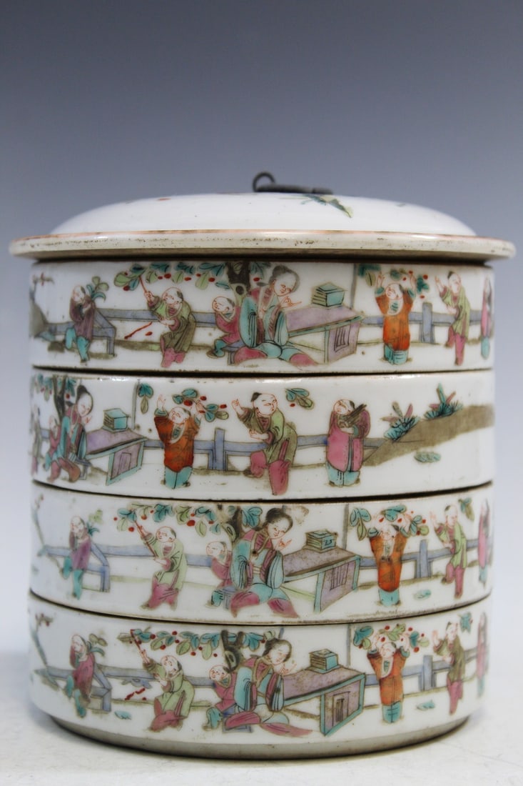 Chinese Famille Rose Porcelain Stacking Dishes: Chinese Famille Rose Porcelain Stacking Dishes. Total H 5". Diam 4.5".