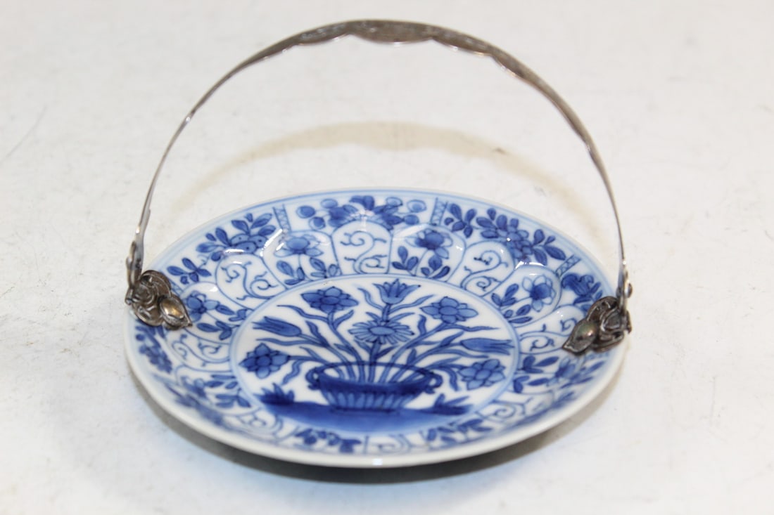 Chinese Blue and White Porcelain Dish with Silver Handle (1 of 7)