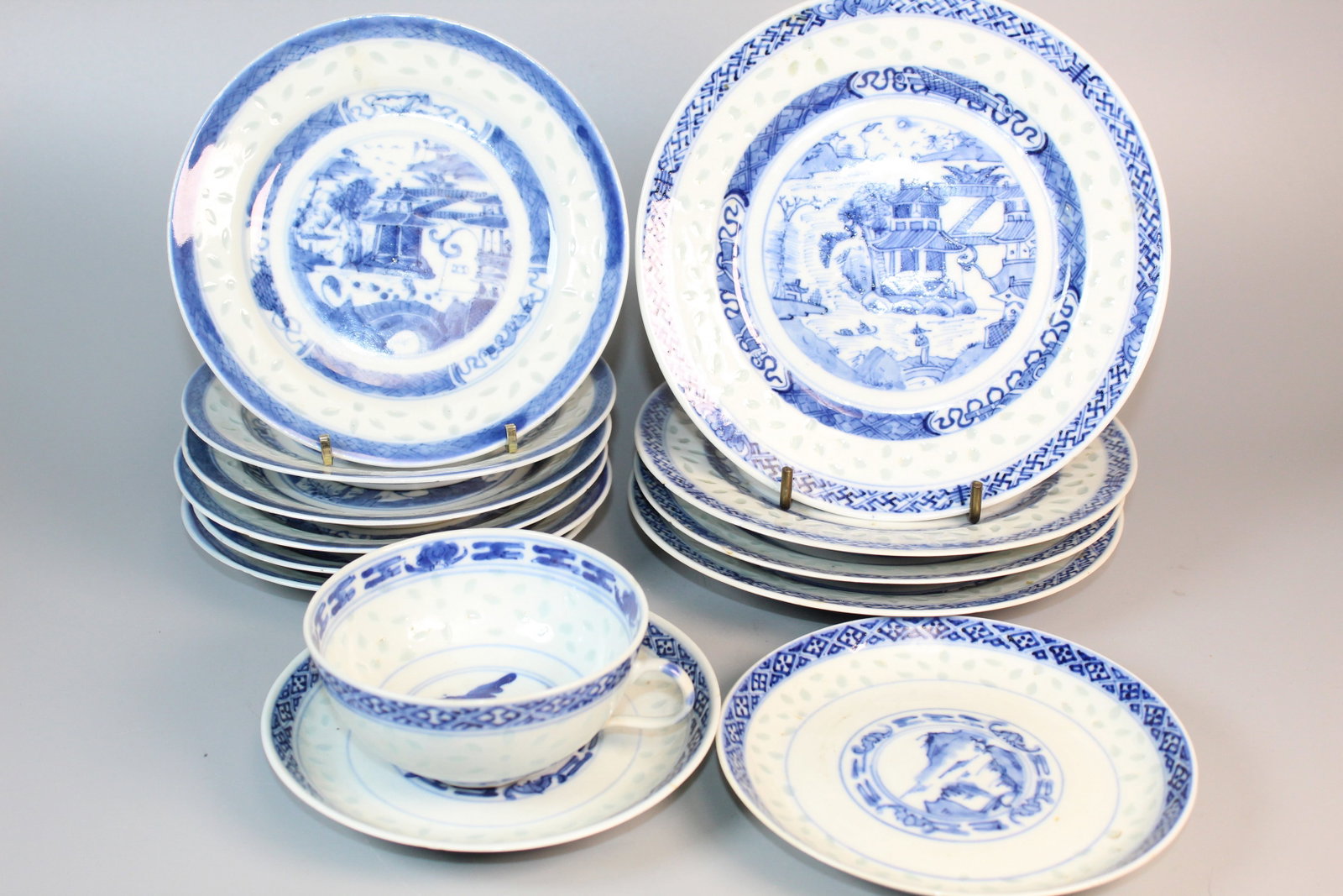A Group of Chinese Canton Blue and White Porcelain Dishes and A Tea Cup (1 of 12)