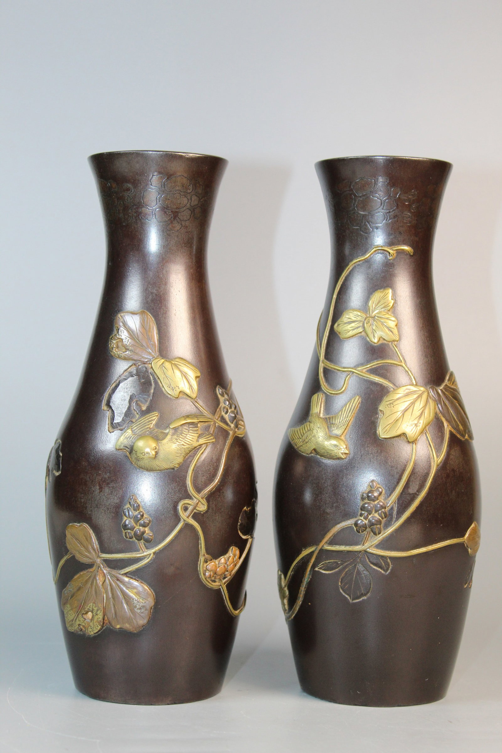 A Pair of Japanese Metal Vases (1 of 10)
