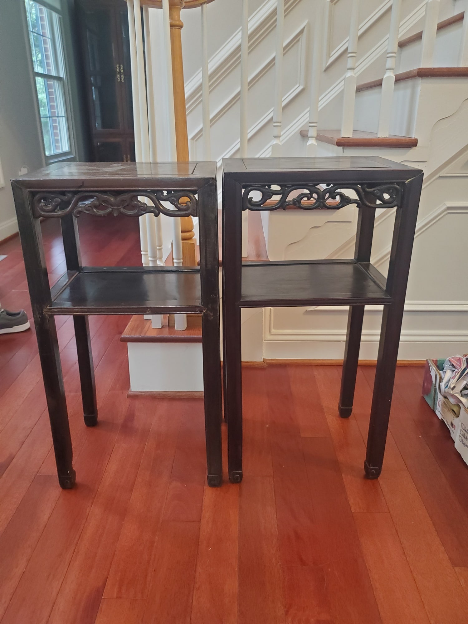 A pair of Chinese Rosewood flower stands.: A pair of Chinese Rosewood flower stands. . Size 31" x 16.5" x12.5".