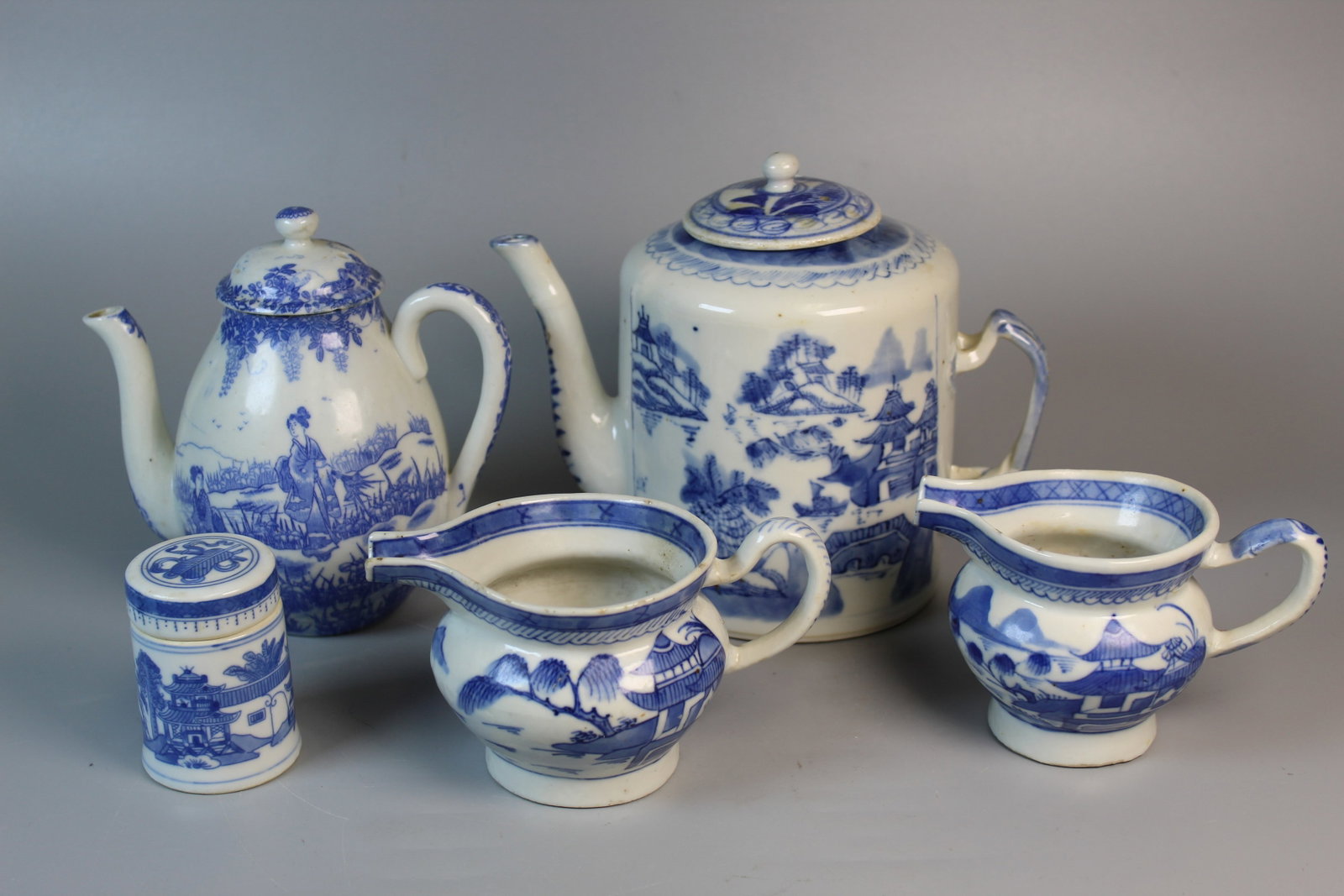 A Group of Chinese Japanese Blue and White Porcelain Teapots and Creamers (1 of 20)