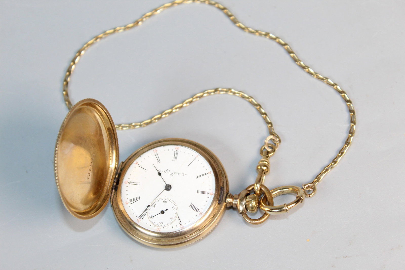 Elgin 14K GF Pocket Watch Keystone Case with Krementz Chain (1 of 7)