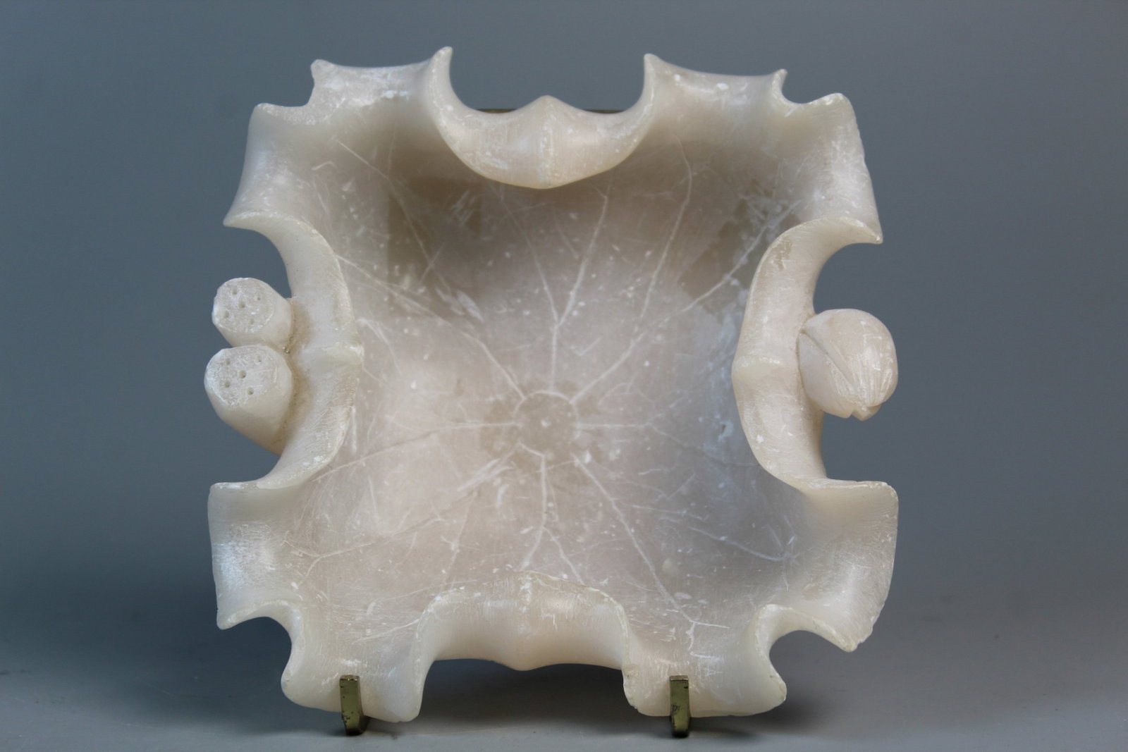 Chinese Carved Soapstone Lotus Leaf Brush Washer: Chinese Carved Soapstone Lotus Leaf Brush Washer. 5x5x1.5".