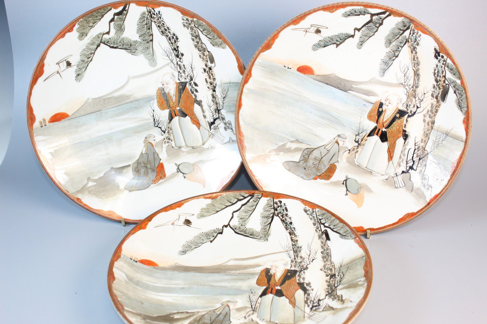 Three Japanese Kutani Porcelain Plates (1 of 6)
