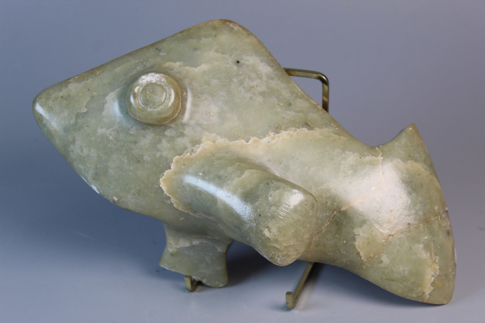 Jade Carving of a Fish: Jade Carving of a Fish. L 6.5". As Is.