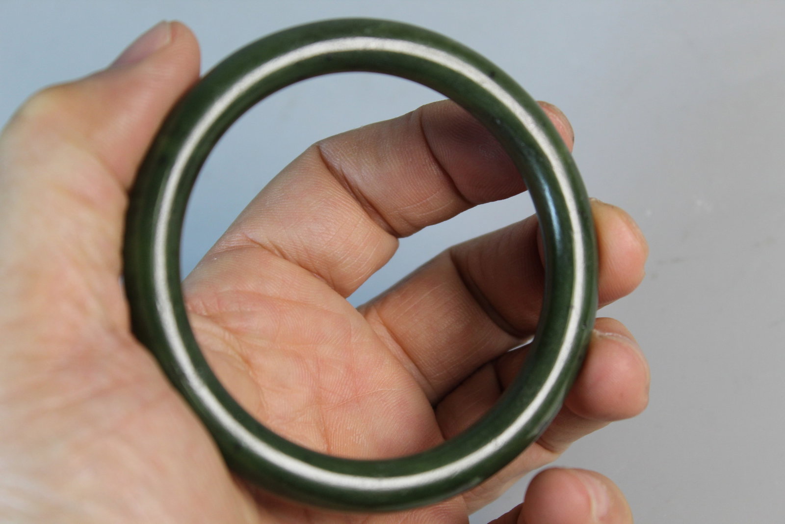 Chinese Spinach Jade Bangle - 6
