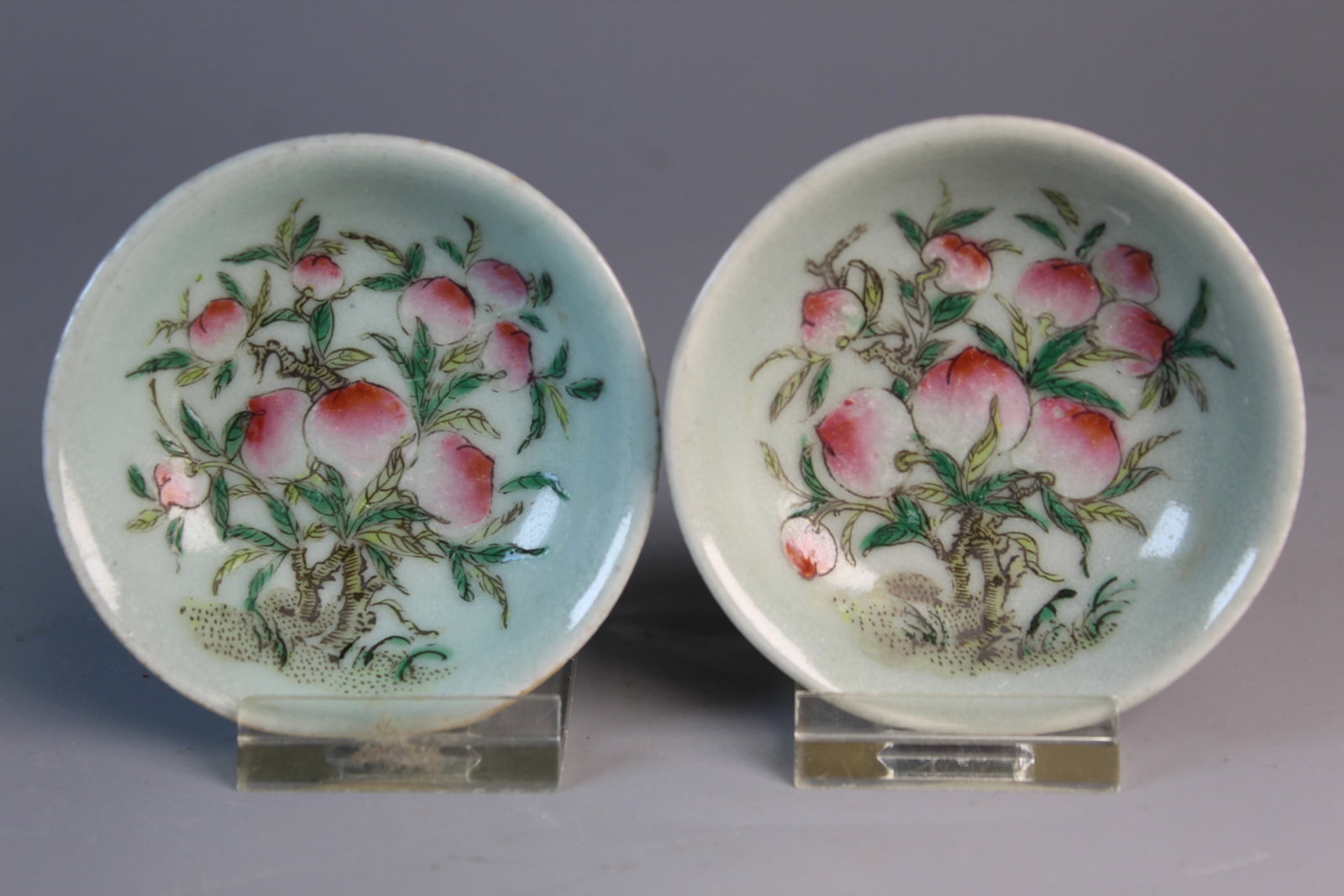 Pair of Chinese Famille Rose on Celadon Glaze Porcelain Small Dishes (1 of 5)