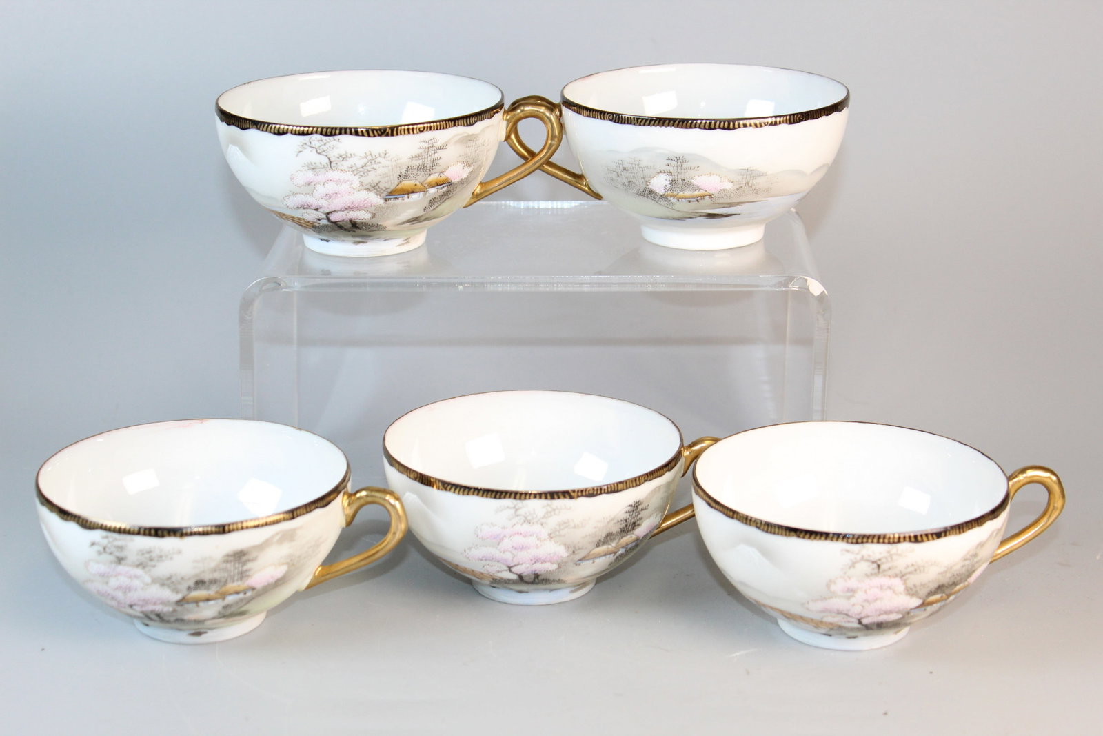 Five Japanese Hand Painted Porcelain Tea Cups (1 of 8)