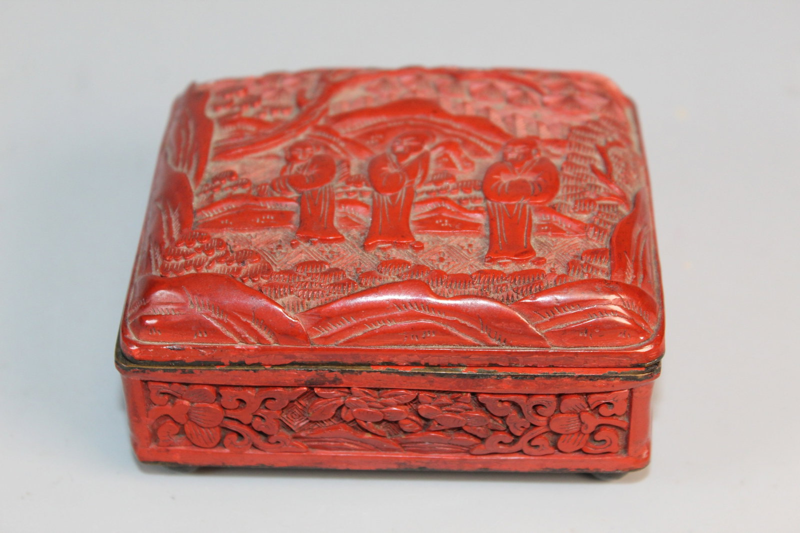 Chinese Cinnabar Box: Chinese Cinnabar Box. 4x3.25x2".