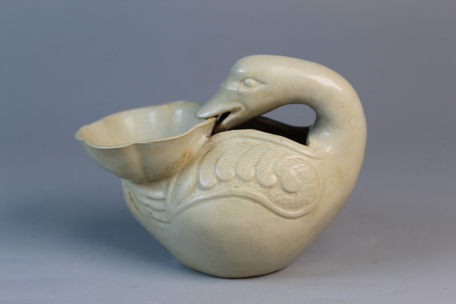 Chinese Duck Shaped Porcelain Cup: Chinese Duck Shaped Porcelain Cup. L 4.75".