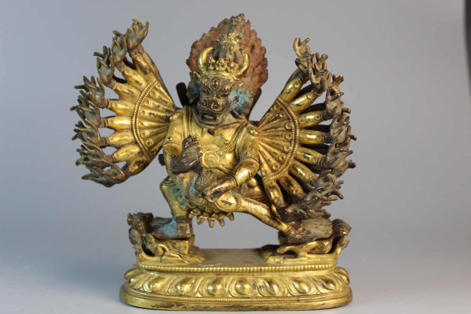 A Gilt Bronze Vajrabhairava.: A Gilt Bronze Vajrabhairava.. H 6.5".