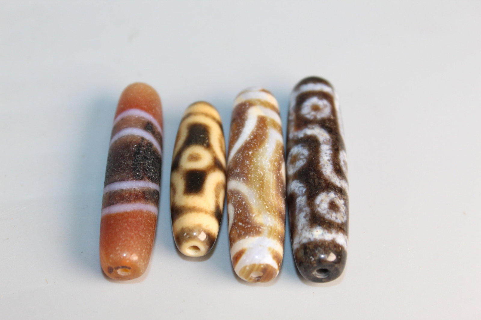 Four Tibetan Beads: Four Tibetan Beads. L 2".