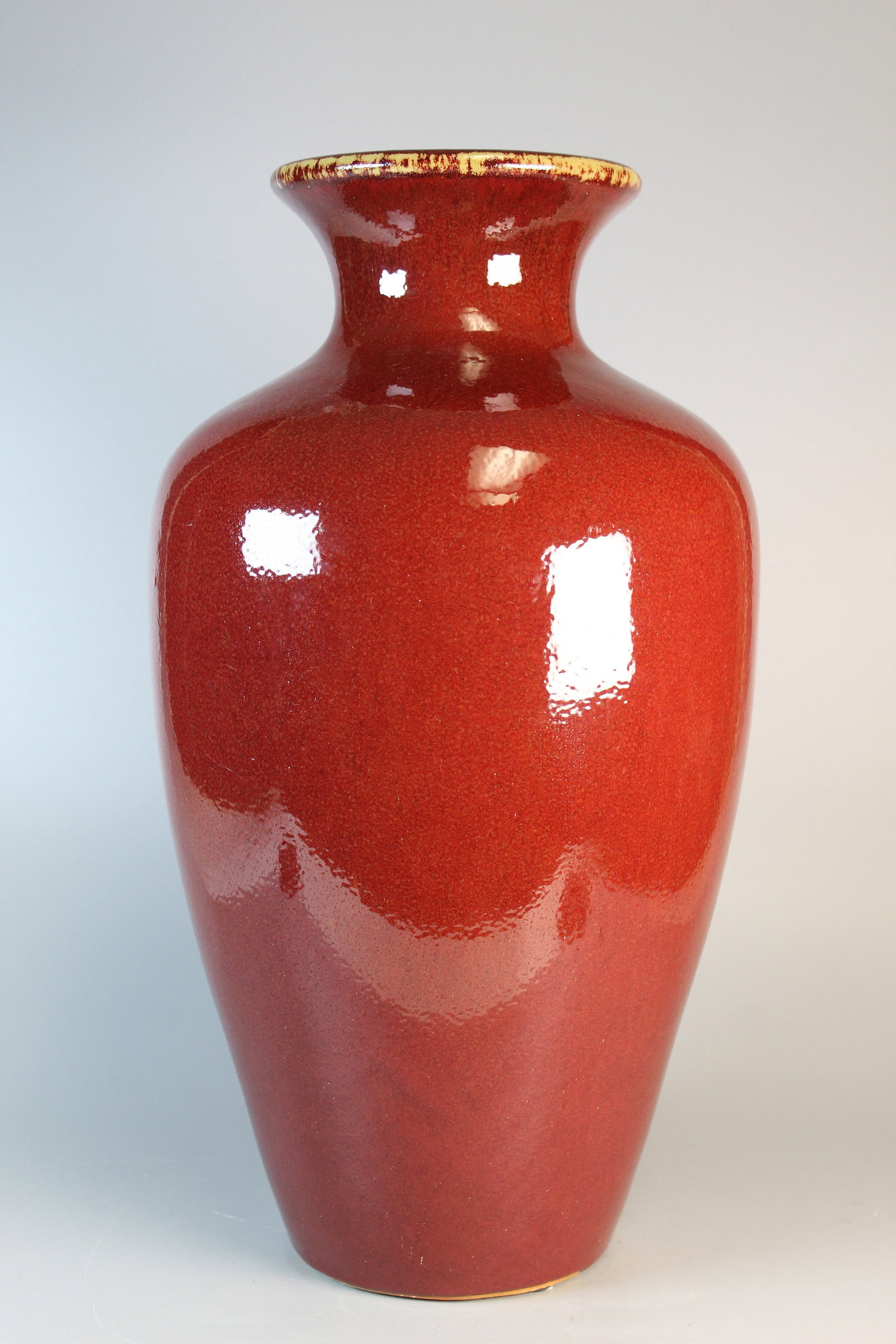 Chinese Ox-blood Glaze Porcelain Tall Vase: Chinese Ox-blood Glaze Porcelain Tall Vase. H 16".