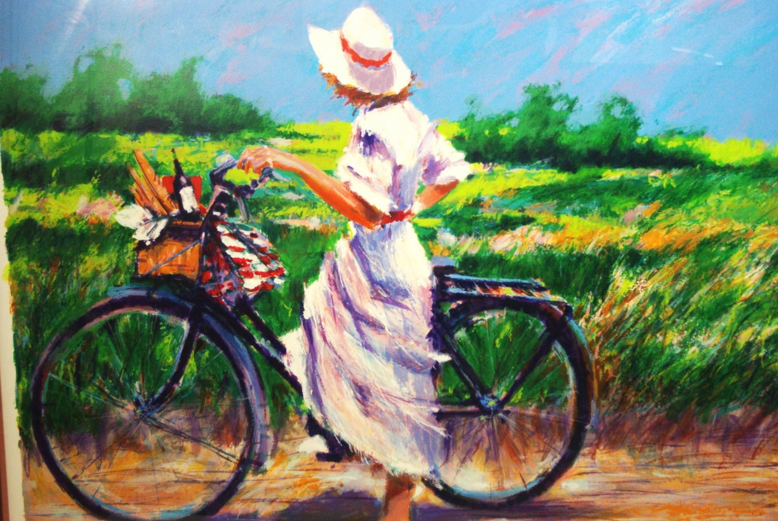 Aldo Luongo "Country Bike Ride" signed limited edition serigraph: Aldo Luongo "Country Bike Ride" signed limited edition serigraph . Framed size 38" x 46"