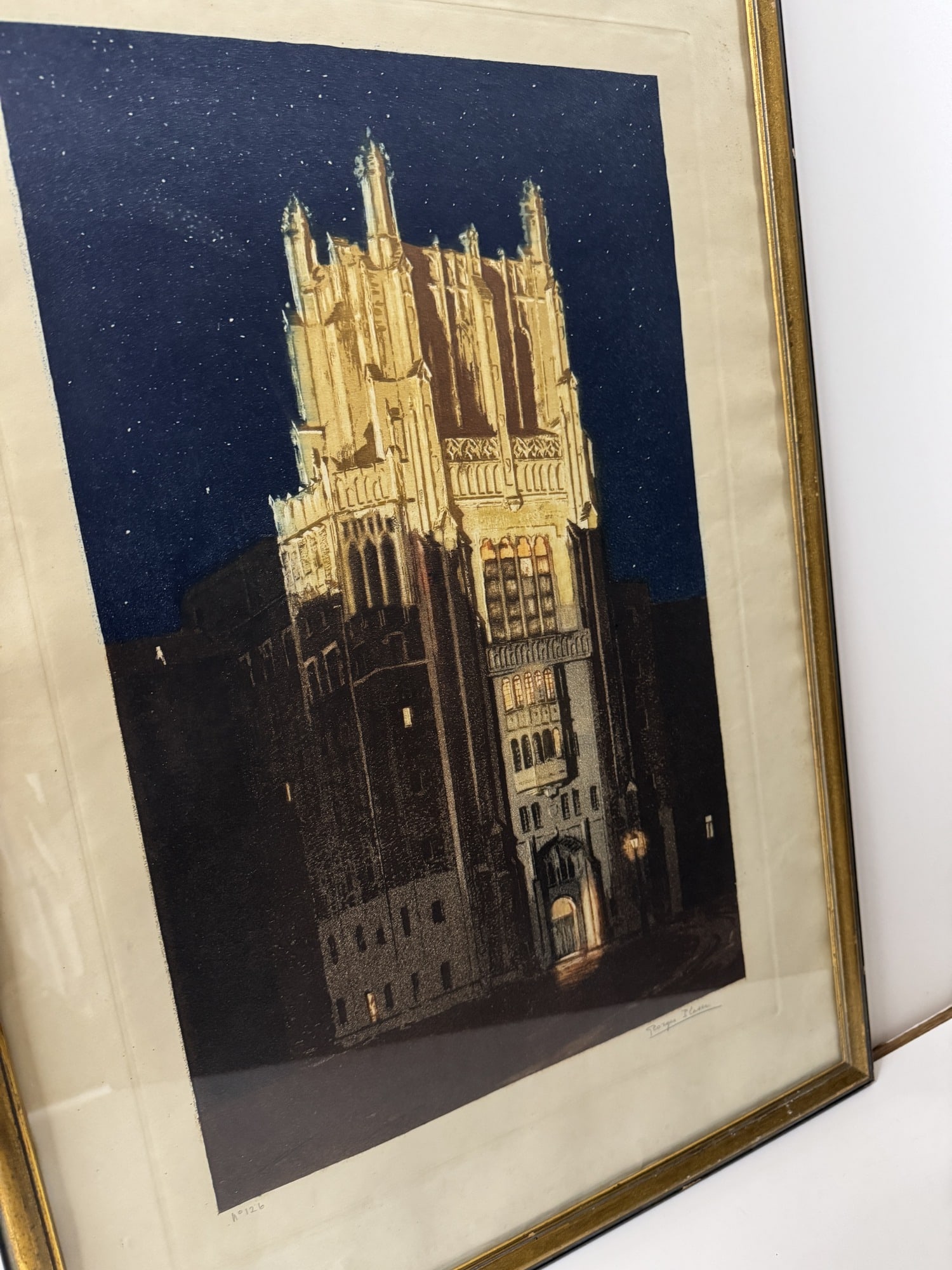 George Plasse "Cathedral at Night" hand signed tinted etching (1 of 5)