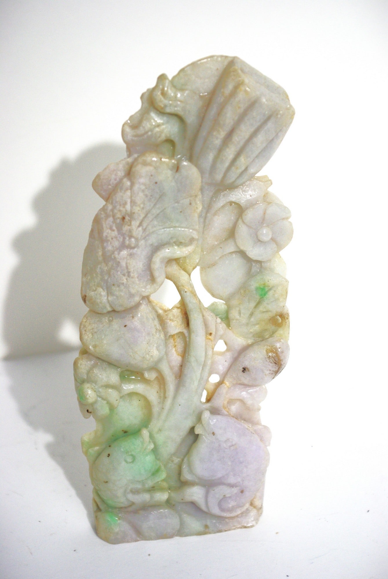 Jadeite Carving of Fish and Flowers: Jadeite Carving of Fish and Flowers. Height 7.25"