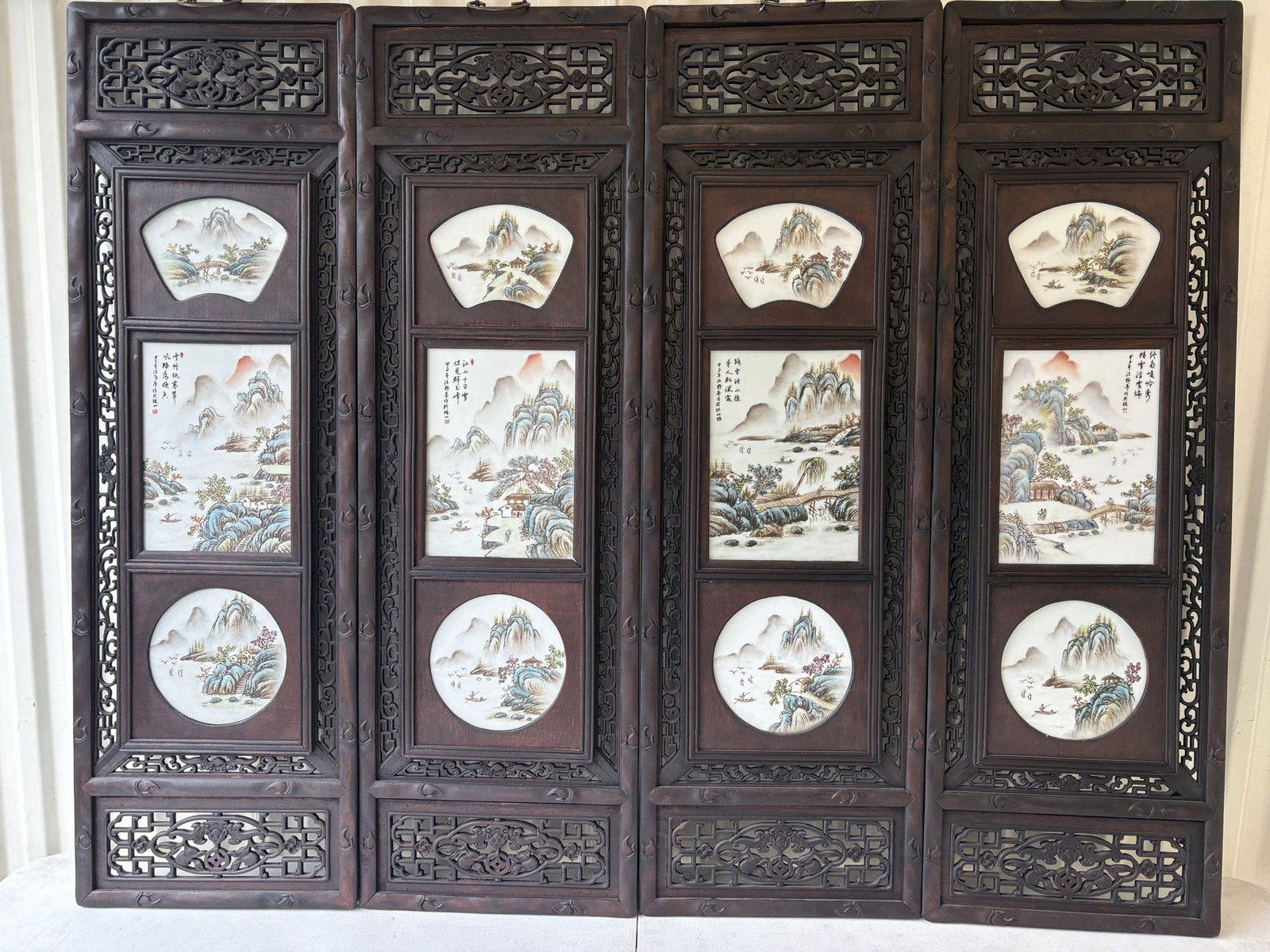 Set of Four Large Chinese Garden Scene Porcelain Wall Panels (1 of 10)