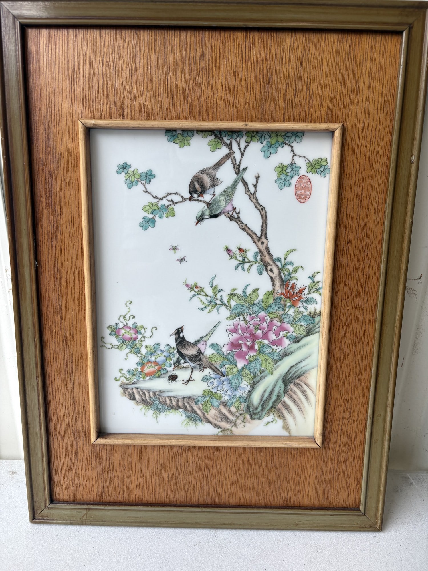 Chinese Porcelain Plaque of Birds and Peonies (1 of 4)