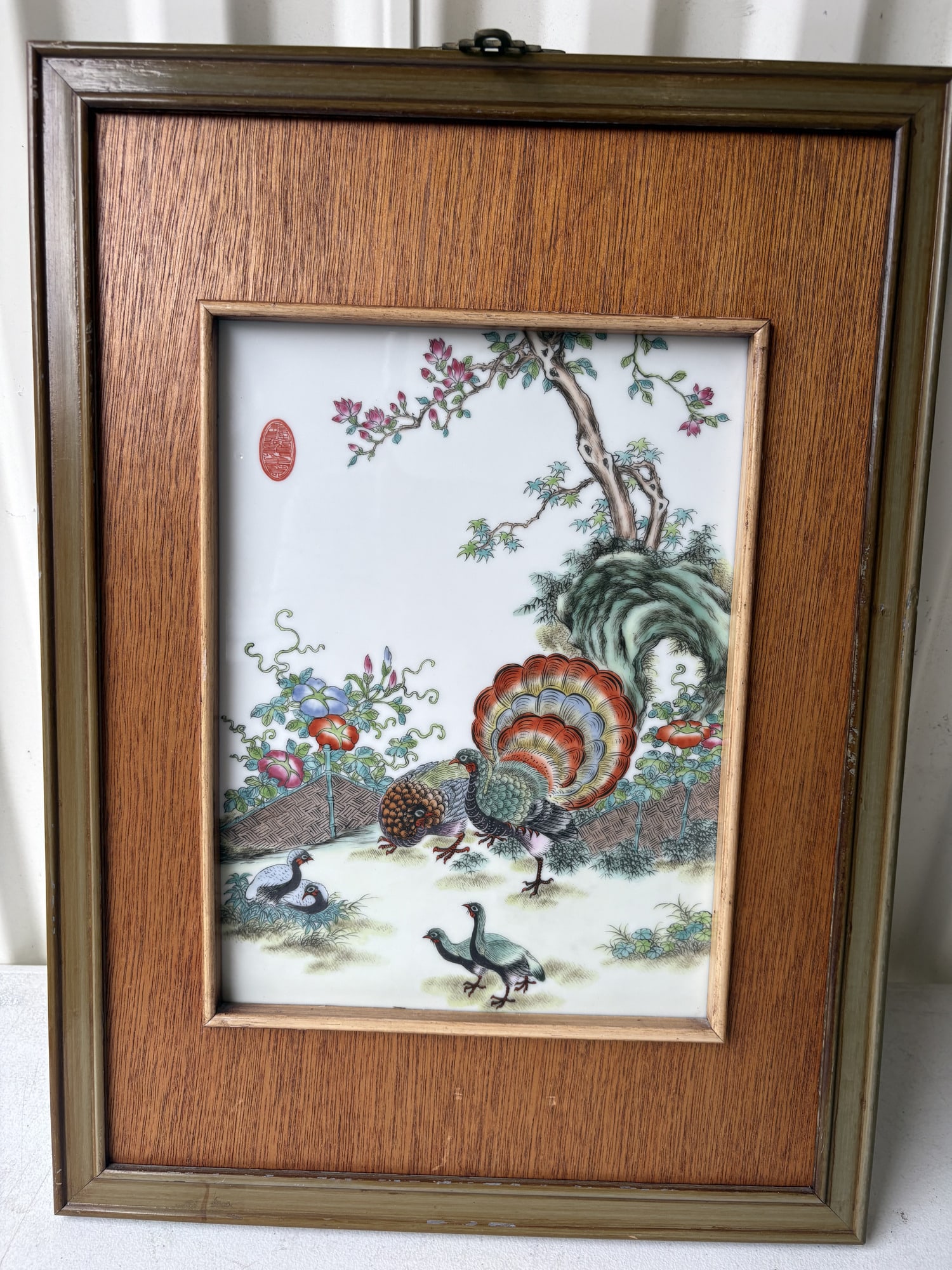 Chinese Porcelain Plaque of a Colorful Rooster (1 of 4)