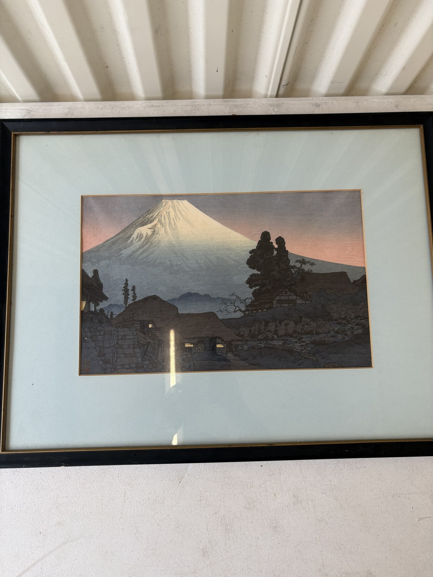Takahashi Shotei Japanese woodblock print "Mount Fuji from Mizukubo": Takahashi Shotei Japanese woodblock print "Mount Fuji from Mizukubo". Framed size about 16" x 10"
