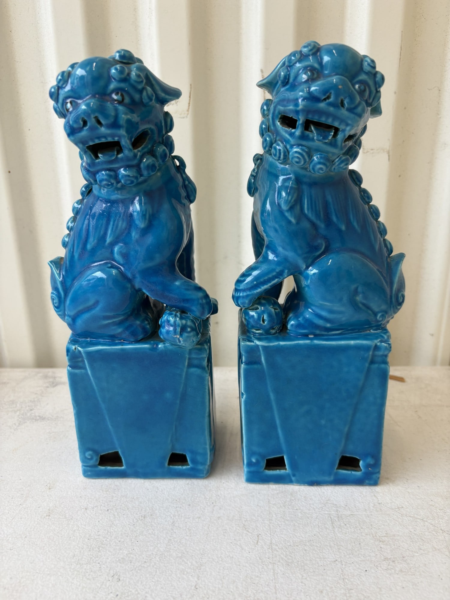 Pair of Chinese Foo Dog statues-Turquoise Blue (1 of 6)