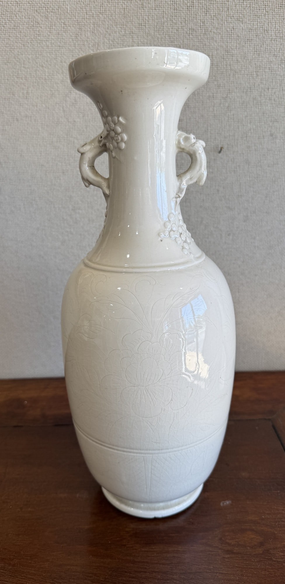 Chinese Blanc de Chine Vase: Chinese Blanc de Chine Vase. Height 13.75"