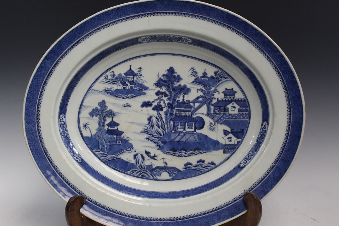 Chinese Export Nanking Blue and White Porcelain Platter. (1 of 9)