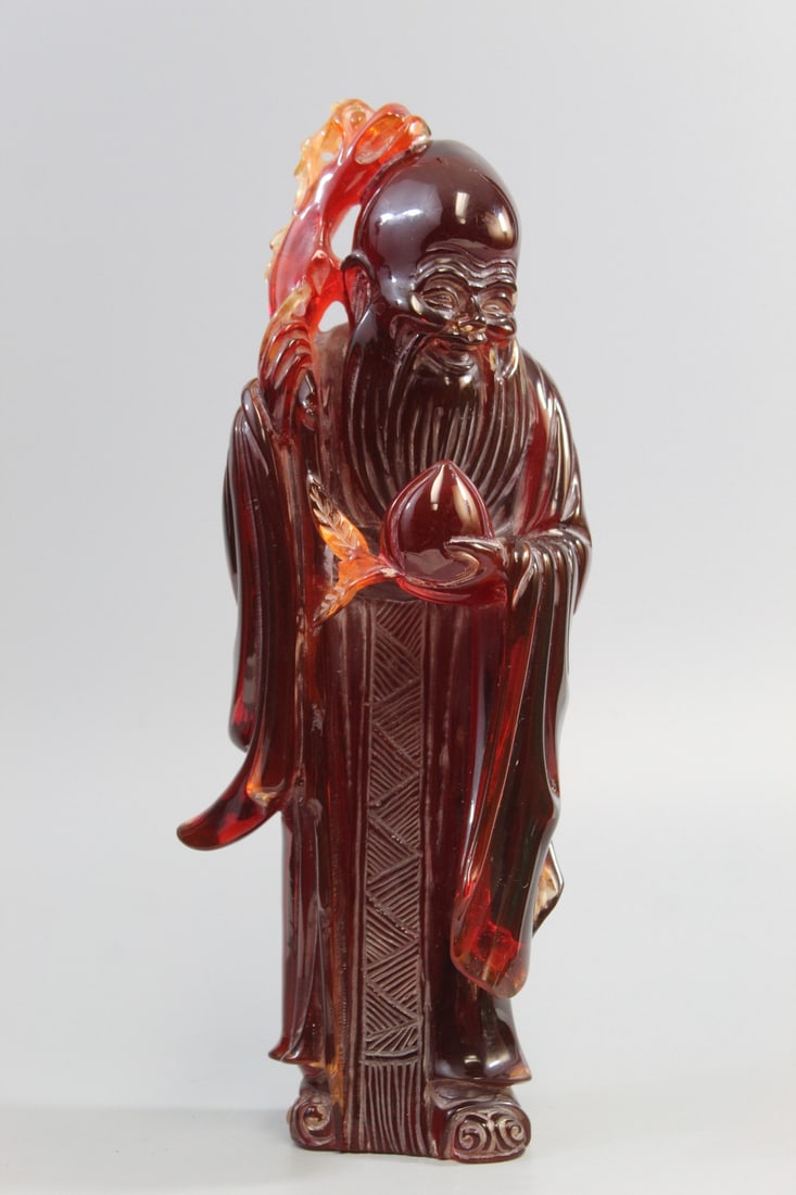 Chinese Carved Amber Resin Shoulao Statue (1 of 9)