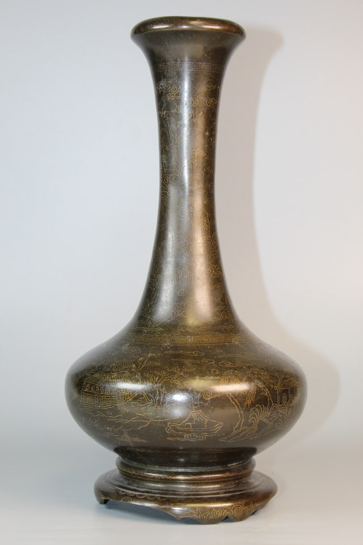 Chinese Bronze Vase with Silver Inlay Decoration (1 of 9)