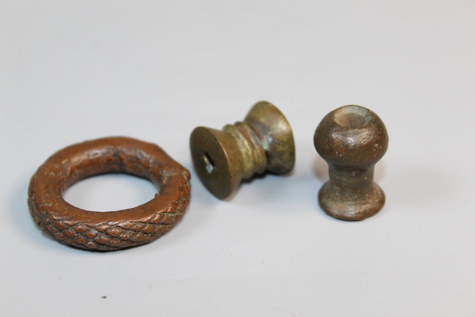 Three Bronze Beads: Three Bronze Beads. Diam 1.25".