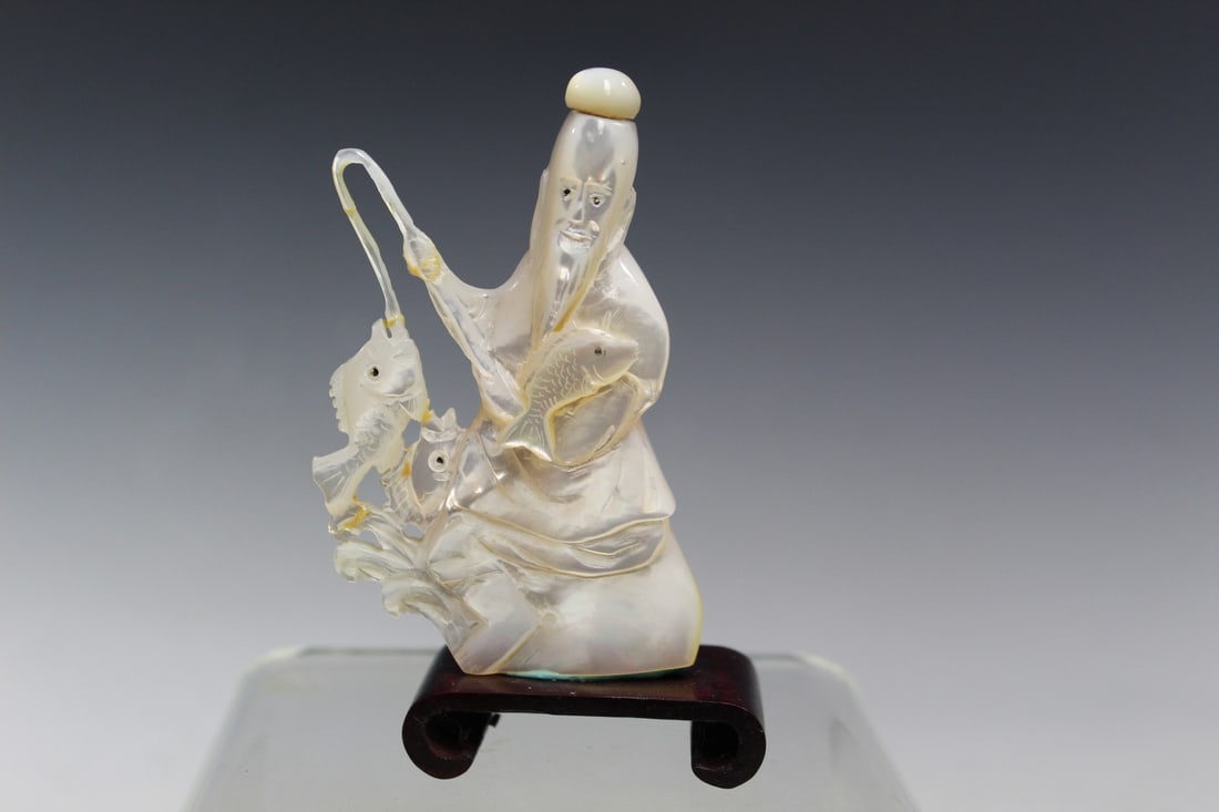Chinese Carved Mother-of-Pearl Snuff Bottle: Chinese Carved Mother-of-Pearl Snuff Bottle. H 3.25".